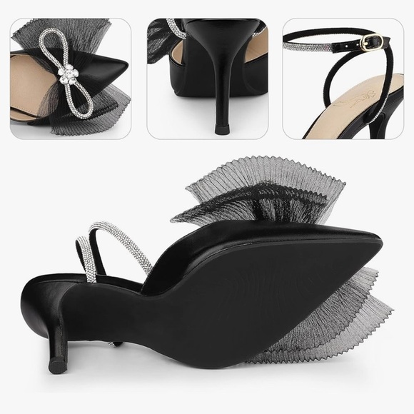 Perphy Rhinestone Mesh Bow Slingback Stiletto Heel Pumps, NWT, Size 7 - Picture 13 of 15